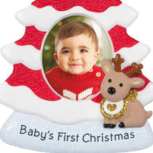 Load image into Gallery viewer, Hallmark Baby's First Christmas Red and White Tree 2025 Photo Frame Ornament