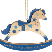 Load image into Gallery viewer, Hallmark Baby Boy's First Christmas Rocking Horse 2024 Wood Ornament