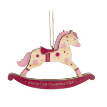 Load image into Gallery viewer, Hallmark Baby Girl's First Christmas Rocking Horse 2024 Wood Ornament
