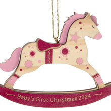 Load image into Gallery viewer, Hallmark Baby Girl's First Christmas Rocking Horse 2024 Wood Ornament