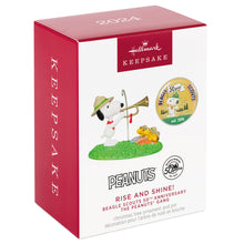 Load image into Gallery viewer, Hallmark The Peanuts® Gang Beagle Scouts 50th Anniversary Rise and Shine! 2024 Ornament and Pin, Set of 2