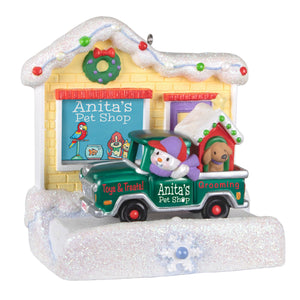 Hallmark Happy Holiday Parade Collection Anita's Pet Shop Musical Ornament With Light